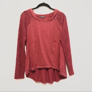 Miss Me Maroon Lace Detail Hooded Long Sleeve